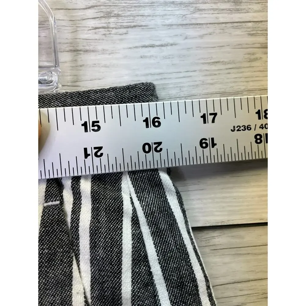 Banana Republic Avery‎ Pants 8 Petite Gray White Striped Cropped Linen 572296-00